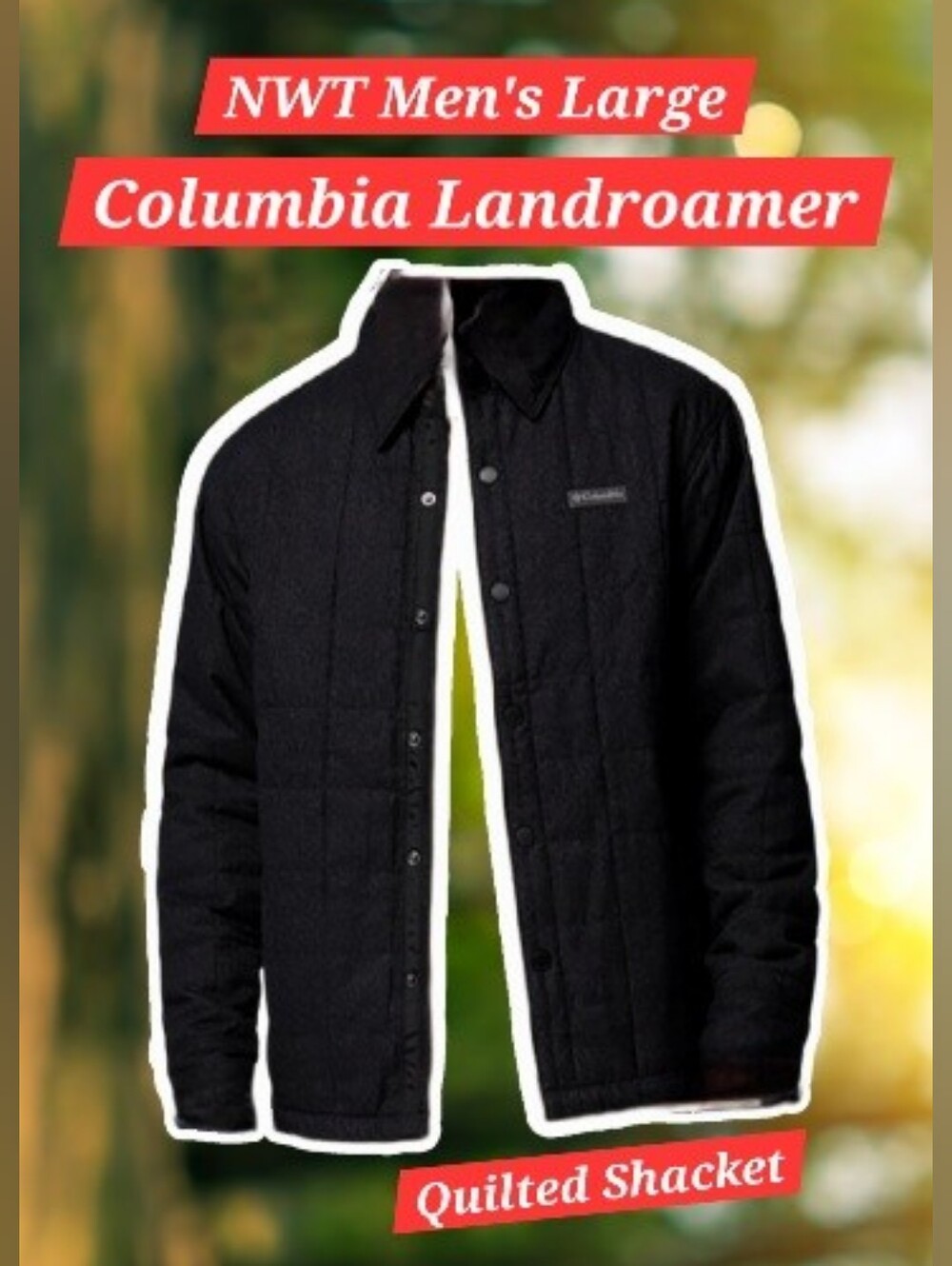 NEW Men's L Columbia Black Landroamer Quilted Lightweight Button-Up Shirt Jacket